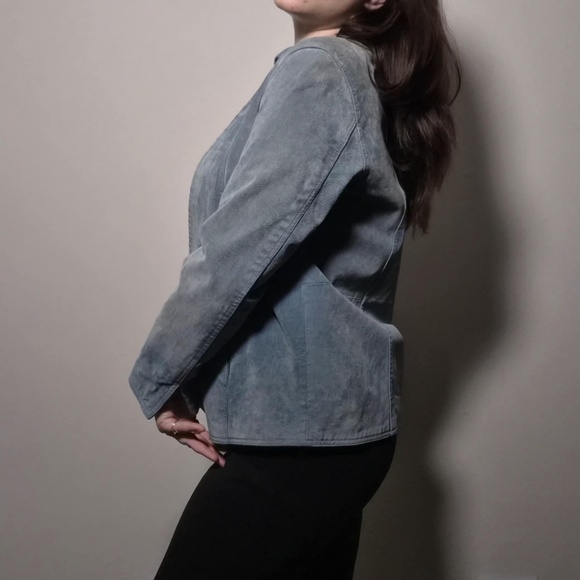 Coldwater Creek VTG Y2K Denim Blue 100% Seude Calf Leather Costal Cowgirl Jacket - Picture 6 of 15